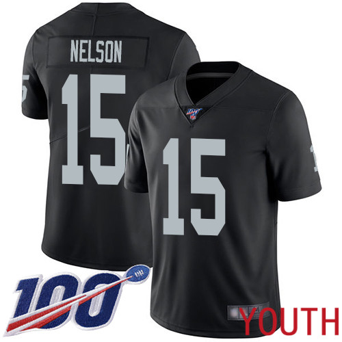 Oakland Raiders Limited Black Youth J J Nelson Home Jersey NFL Football 15 100th Season Vapor Jersey